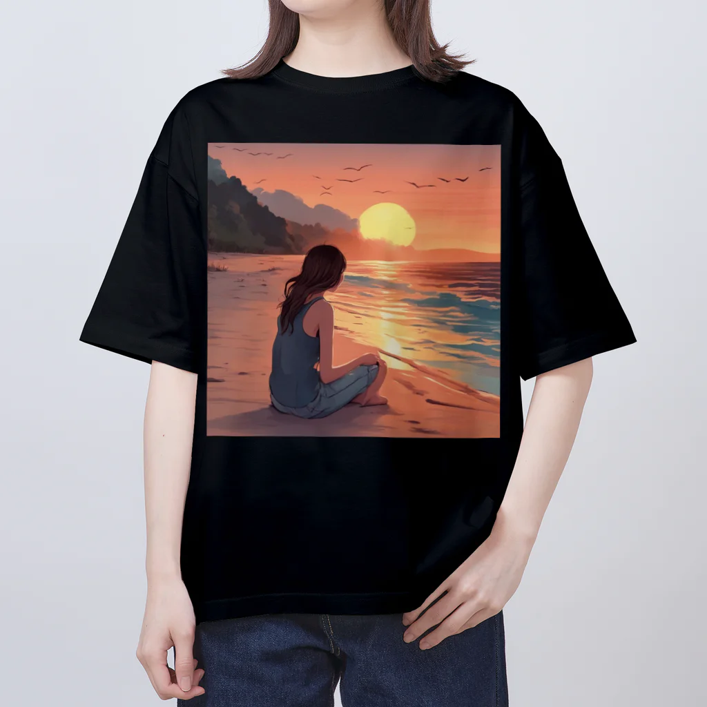 AISHOP の夕日を眺める少女　Ｂタイプ オーバーサイズTシャツ