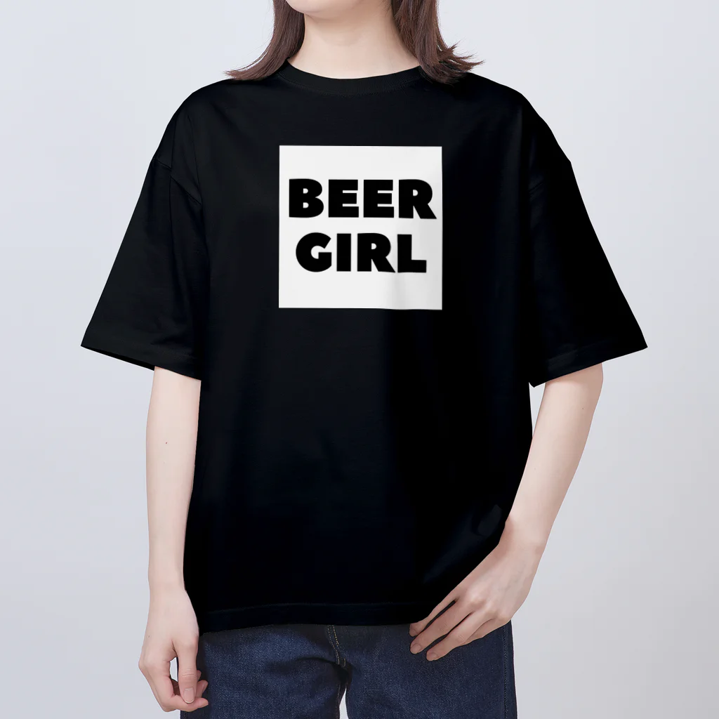 BEERのビールガール_黒字(白背景) オーバーサイズTシャツ