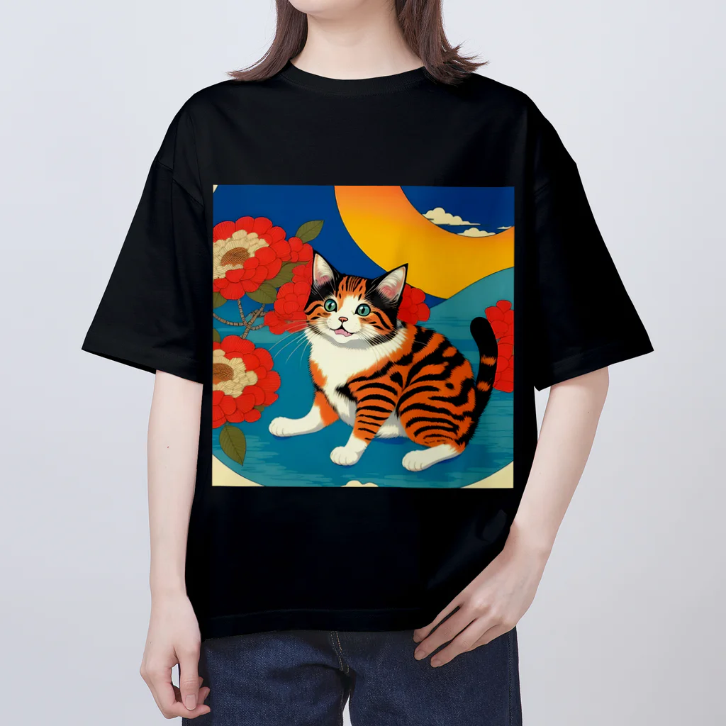 トカゲの猫浮き絵（夏） オーバーサイズTシャツ