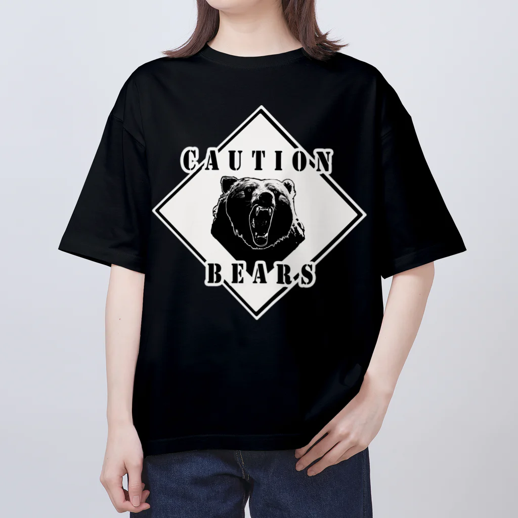 PALA's SHOP　cool、シュール、古風、和風、のCAUTION- Bear　ｗ１ オーバーサイズTシャツ