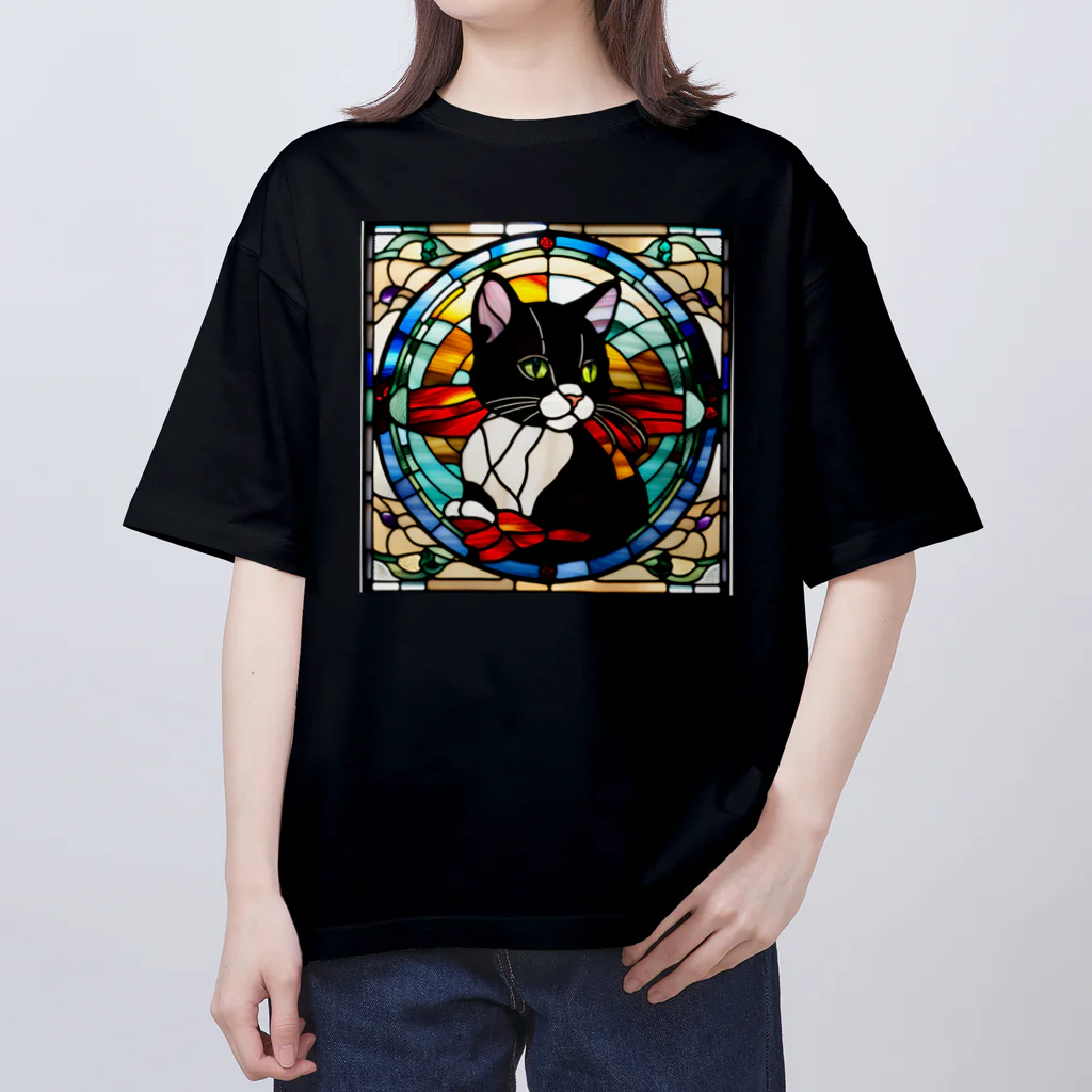 Sayuzu のステンドグラスの黒猫 Oversized T-Shirt