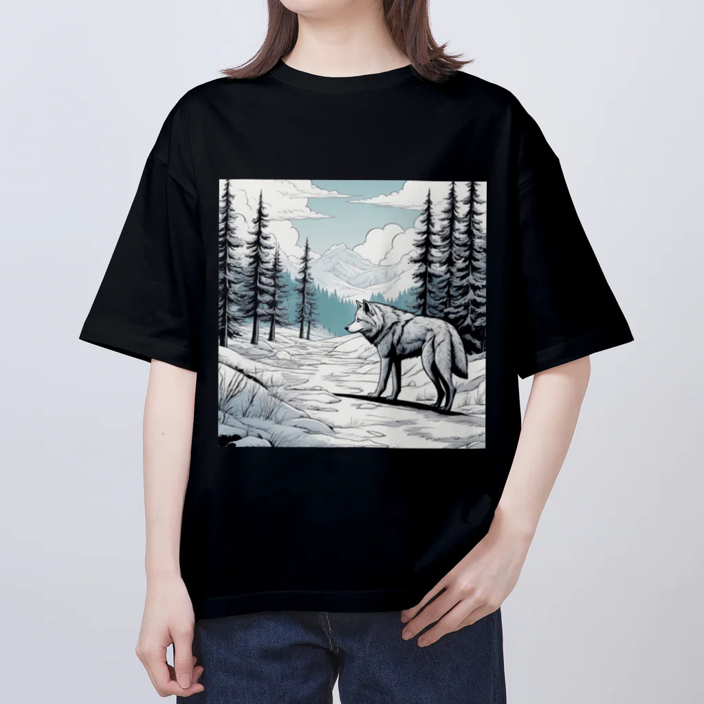 画狼の雪と狼 オーバーサイズTシャツ