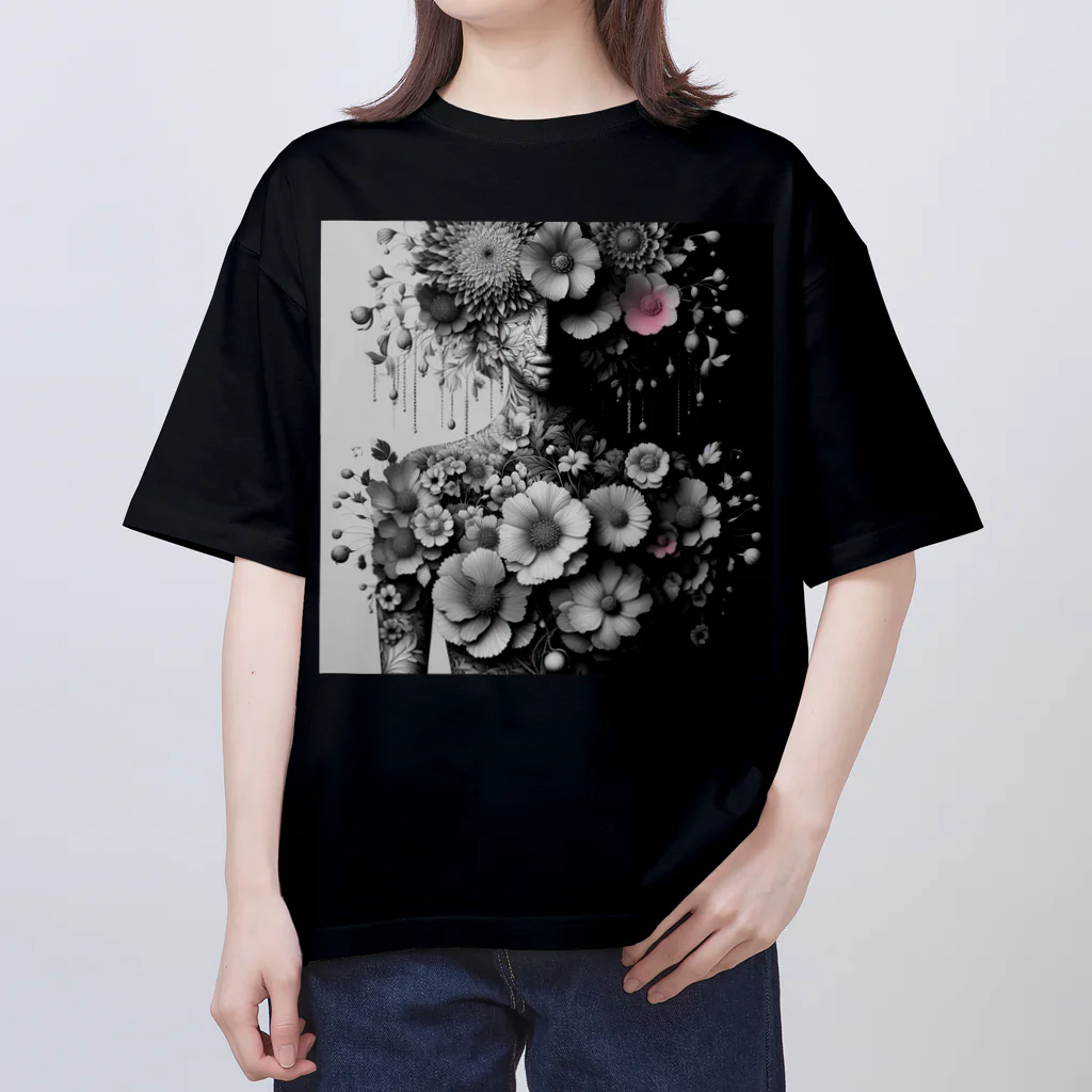 くろぼんの花と女性 オーバーサイズTシャツ