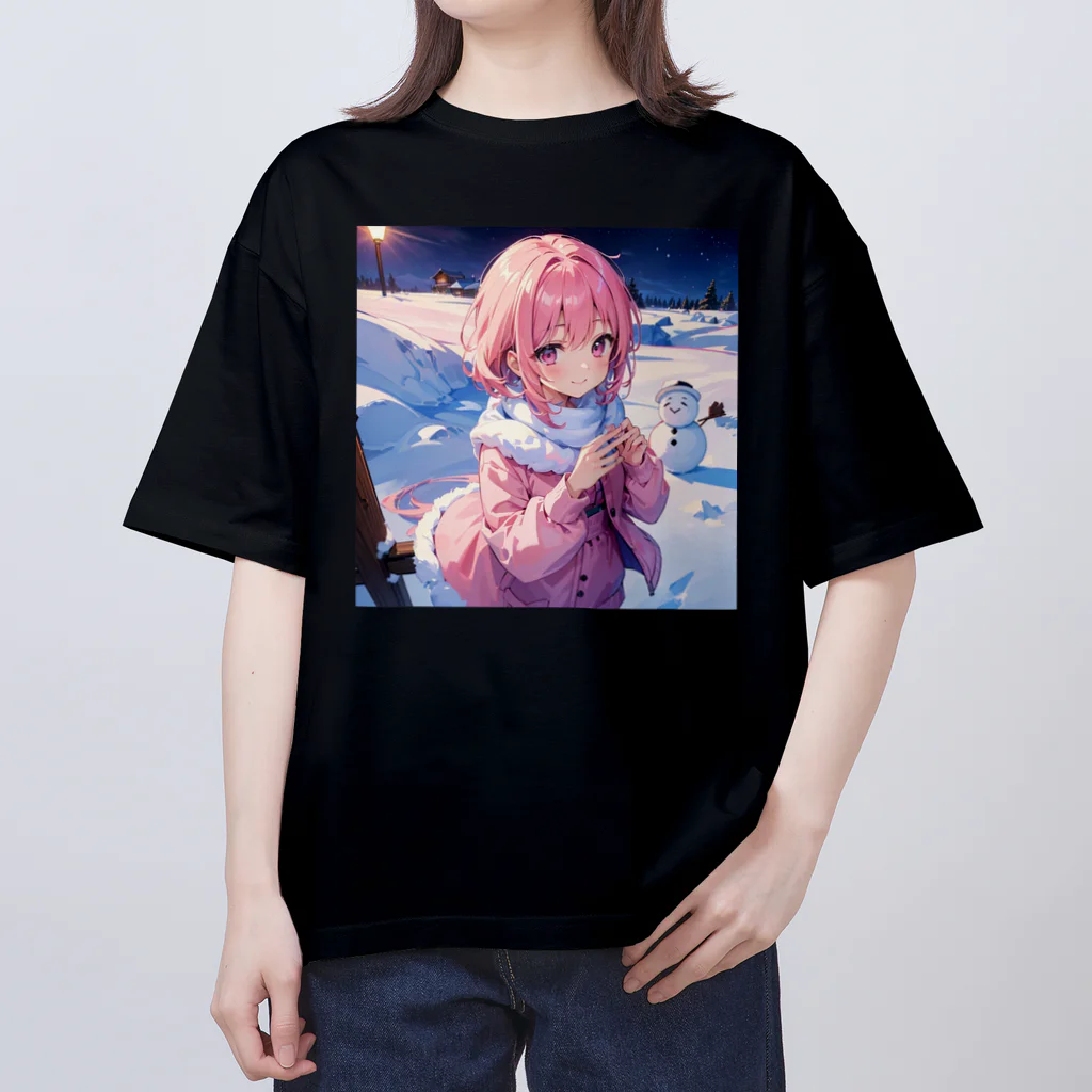 Nemcon Goods Shop [AI Girls🎀]のピンク髪っ娘は雪だるま作りにご満悦!⛄ オーバーサイズTシャツ