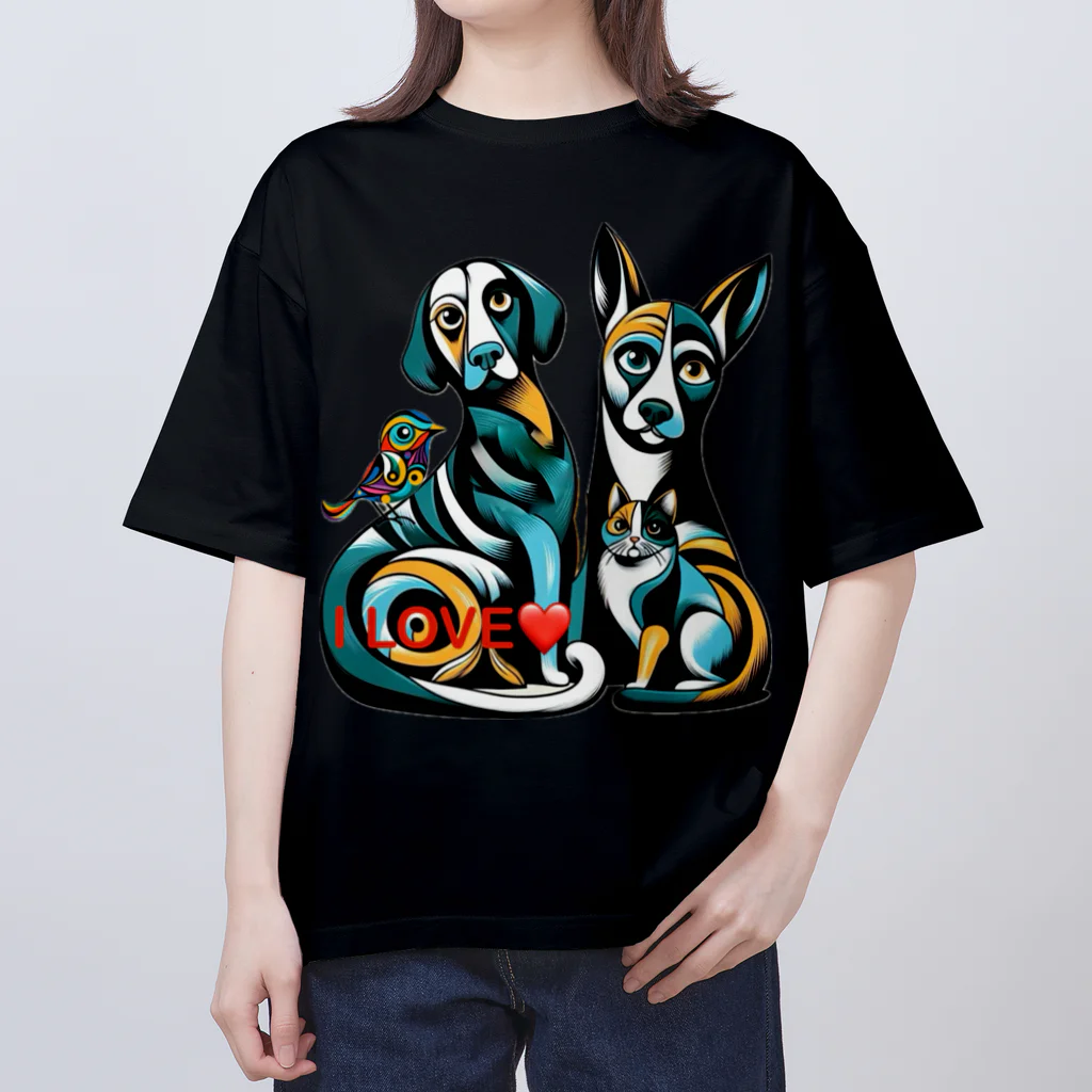 大人かわいい動物の世界のカラフルアニマルの家族 Oversized T-Shirt