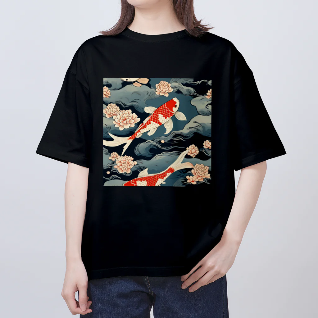 日本の風景 COOL JAPANの日本の風景、日本庭園の錦鯉 オーバーサイズTシャツ