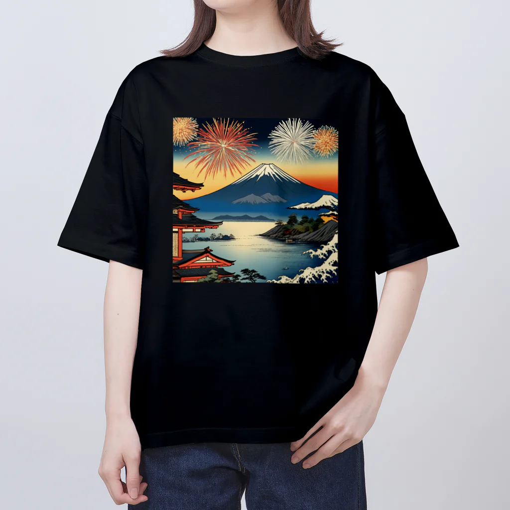 日本の風景 COOL JAPANの日本の風景、夏の風物詩、花火　Japan in summer、HANABI オーバーサイズTシャツ