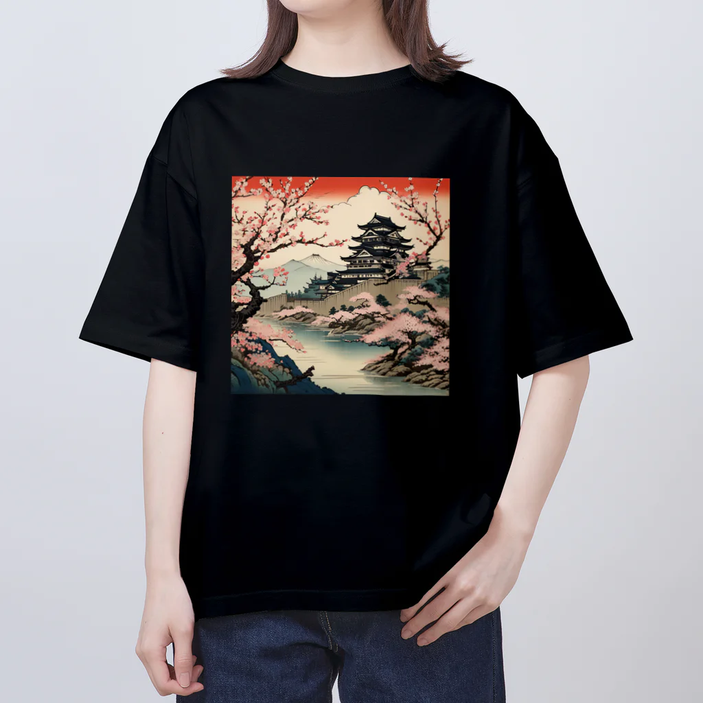 日本の風景 COOL JAPANの日本の風景、桜咲くお城　 Oversized T-Shirt