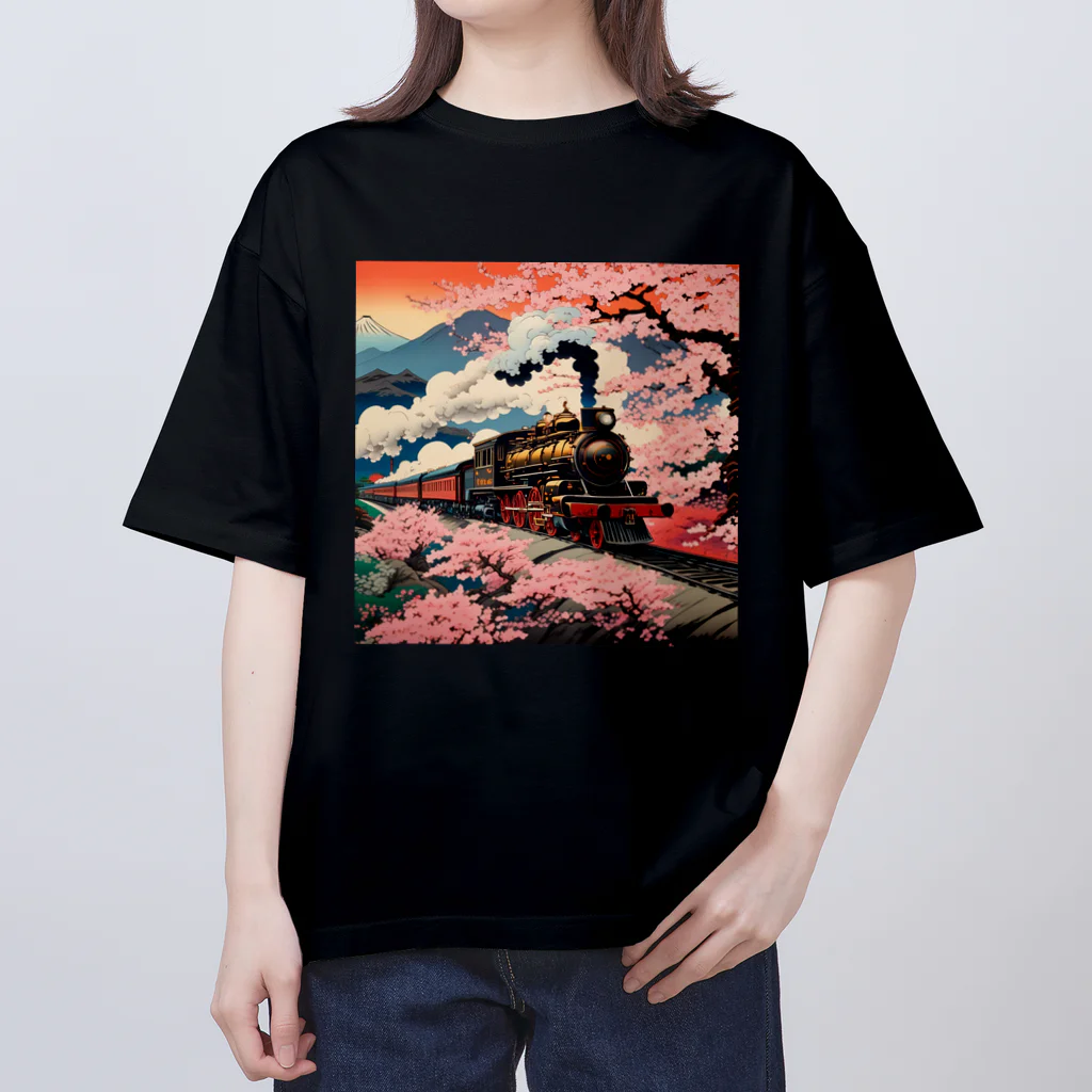 日本の風景 COOL JAPANの日本の風景:SL 蒸気機関車、 Japanese senery: steam locomotive オーバーサイズTシャツ