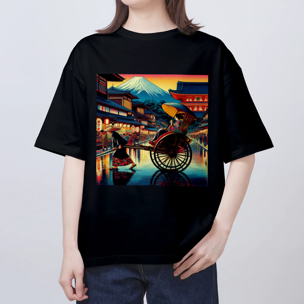 日本の風景 COOL JAPANの日本の風景:人力車で散策、Japanese scenery: Stroll around by jinrikisha Oversized T-Shirt