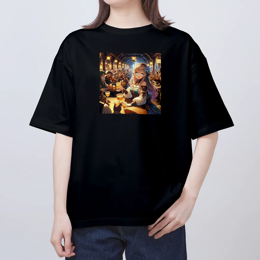 kaitaku1215の中世ファンタジー美少女の大冒険 酒場と楽器演奏 Oversized T-Shirt