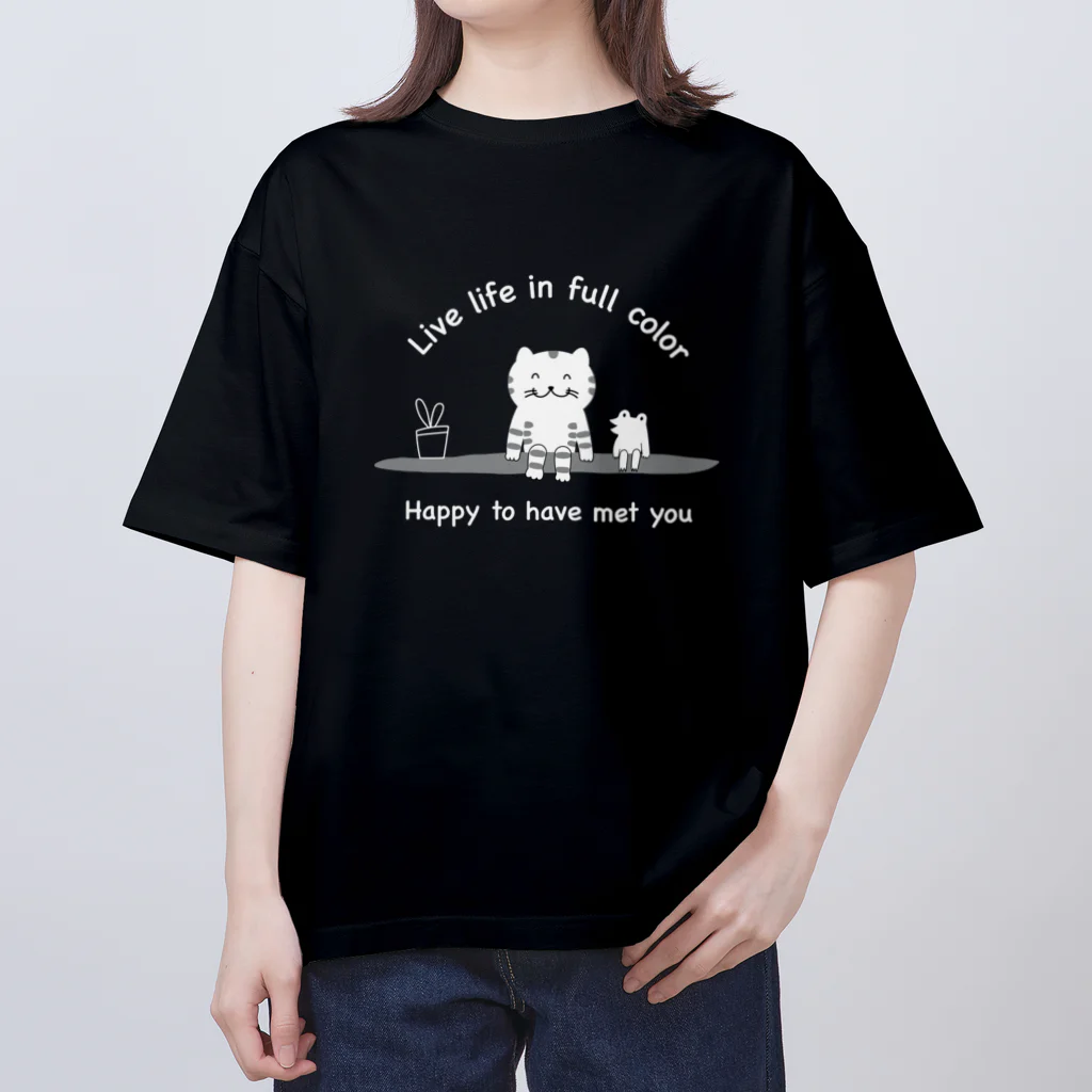 カワラリマーの仲良し猫とカエル(ブラック) Oversized T-Shirt