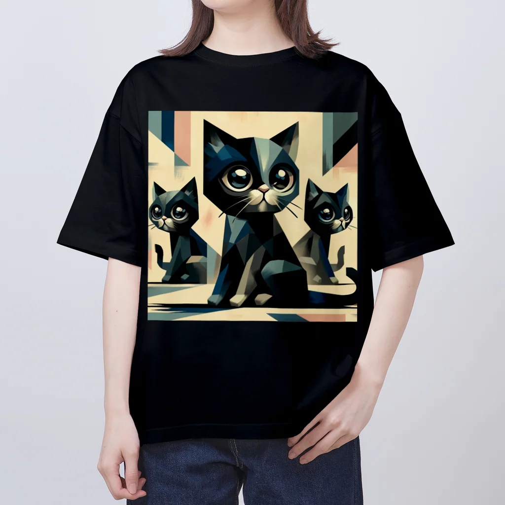 スタイル112の黒猫　キュビズム01 オーバーサイズTシャツ