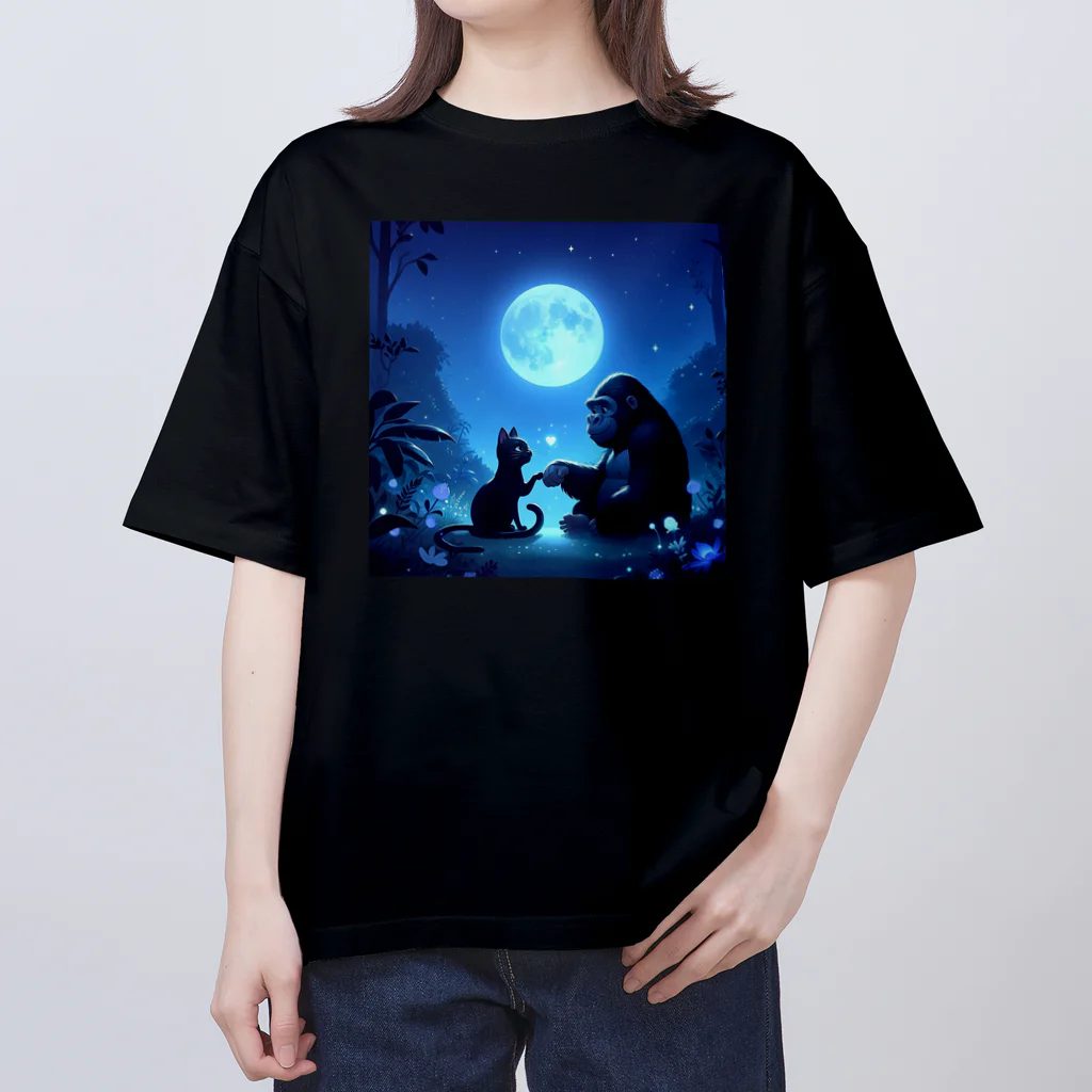 Super_Bluemoonの不思議な世界のゴリラと黒猫の友情🎵 Oversized T-Shirt