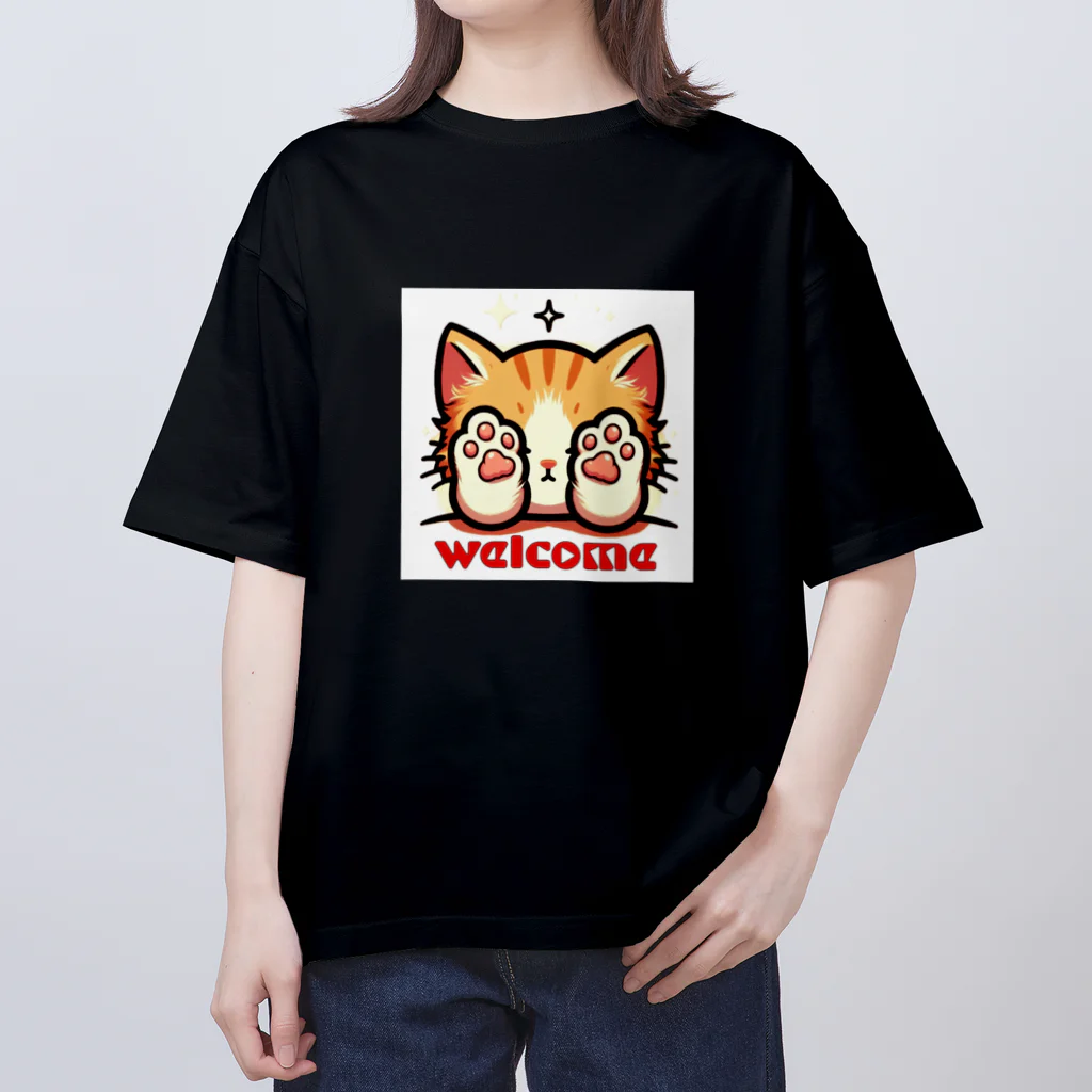 kk-welcomeの肉球で目隠し猫ちゃん オーバーサイズTシャツ