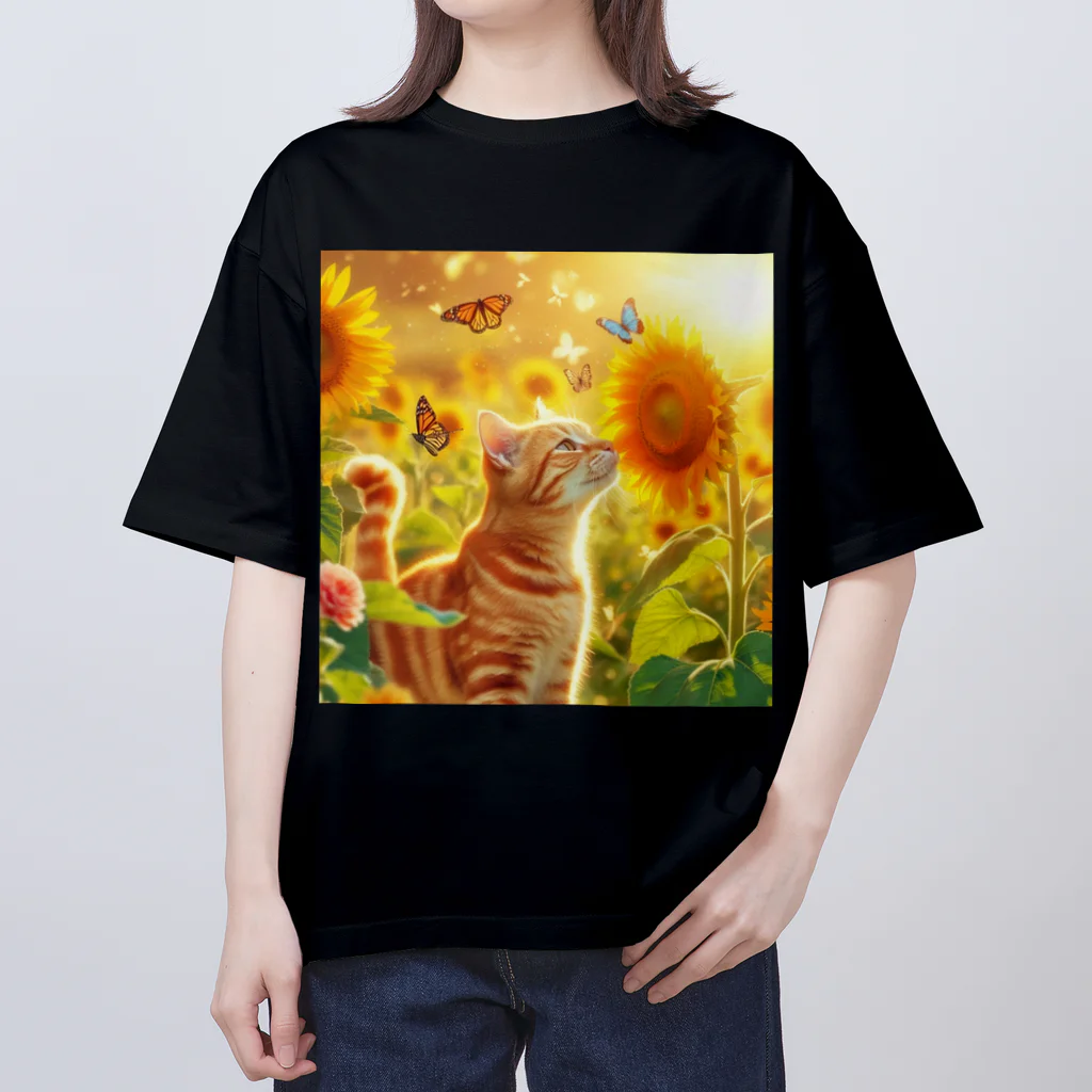 有栖のひまわり　猫1 Oversized T-Shirt