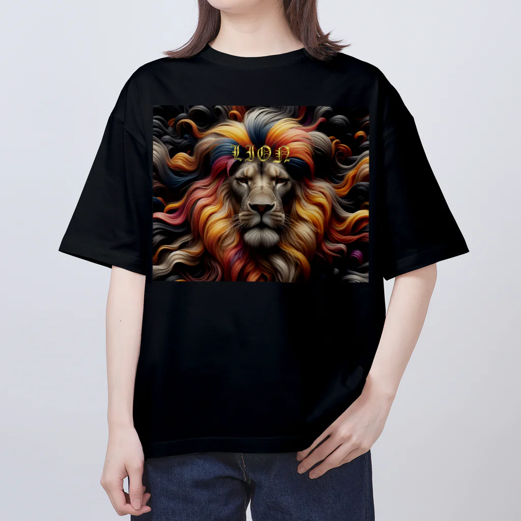 PALA's SHOP　cool、シュール、古風、和風、のLION　face２ オーバーサイズTシャツ