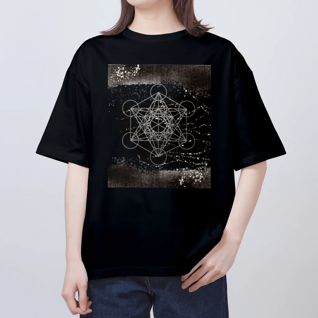 Metatron’s Cube Cosmosのメタトロンキューブ　モノクローム Oversized T-Shirt