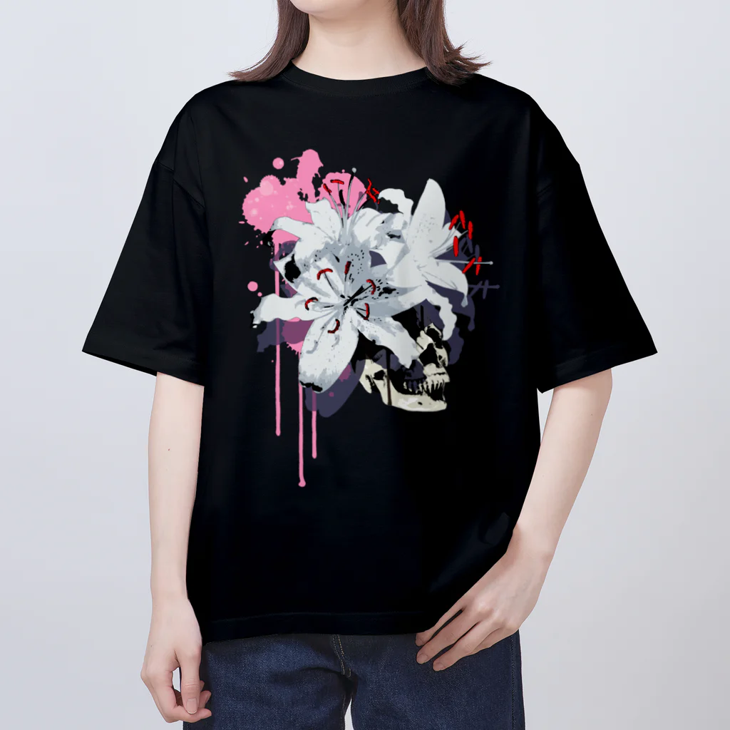 nanaqsaのLily Skull [Pink] オーバーサイズTシャツ