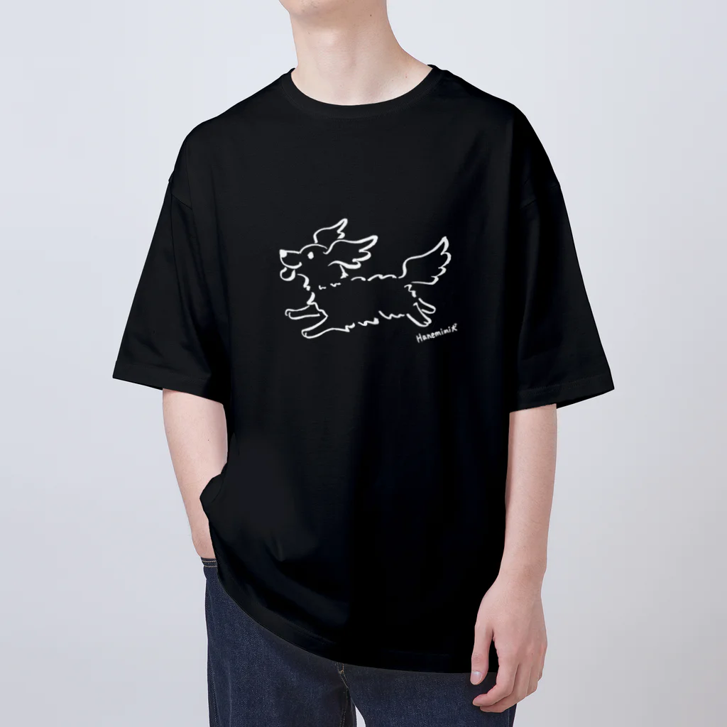 Chiyo.Wan(🐕🕊️のお店)のHanemimi犬　(白黒) オーバーサイズTシャツ