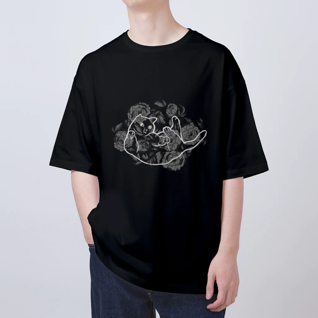 奇怪的屠夫の漂亮的貓-グレースケール オーバーサイズTシャツ