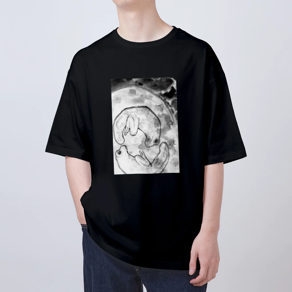 家の中の蛙 SUZURI店／森本のふたつの(黒) Oversized T-Shirt