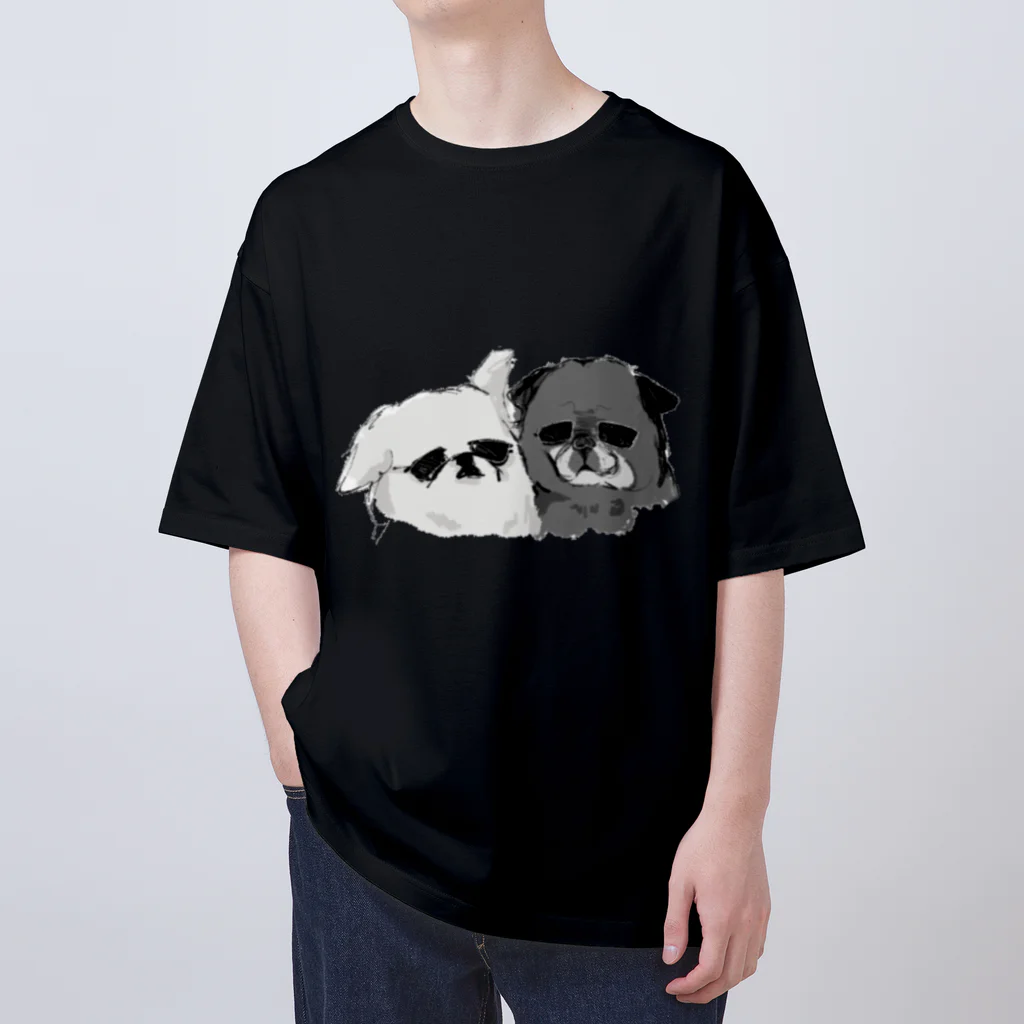 popogameの黒パグ&ペキニーズ　グラサン オーバーサイズTシャツ