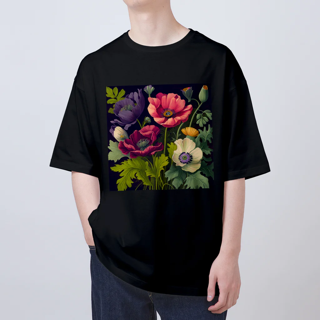 botanicalartAIのアネモネのボカニカルアートイラスト オーバーサイズTシャツ