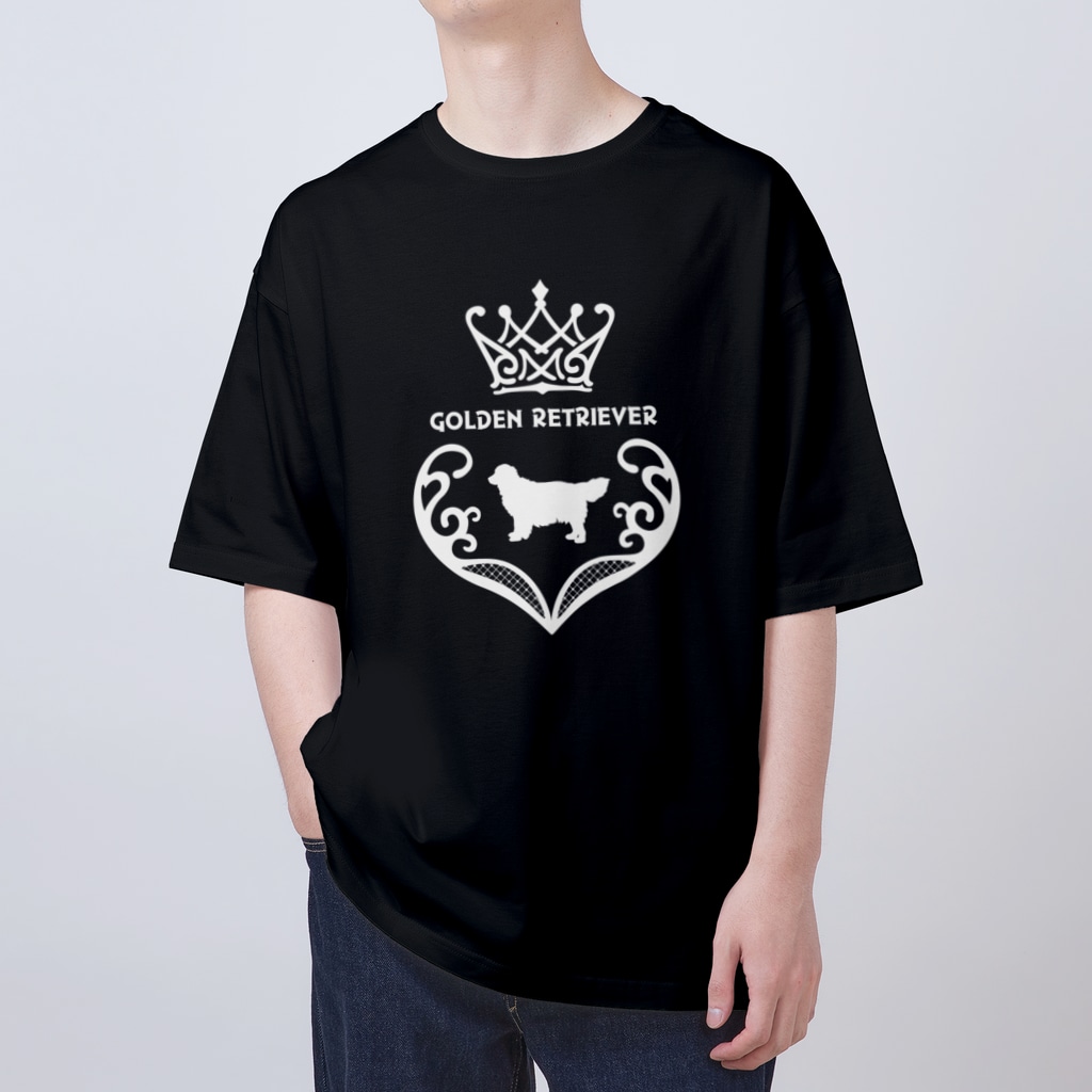 onehappinessのゴールデンレトリバー　crown heart　onehappiness　white Oversized T-Shirt