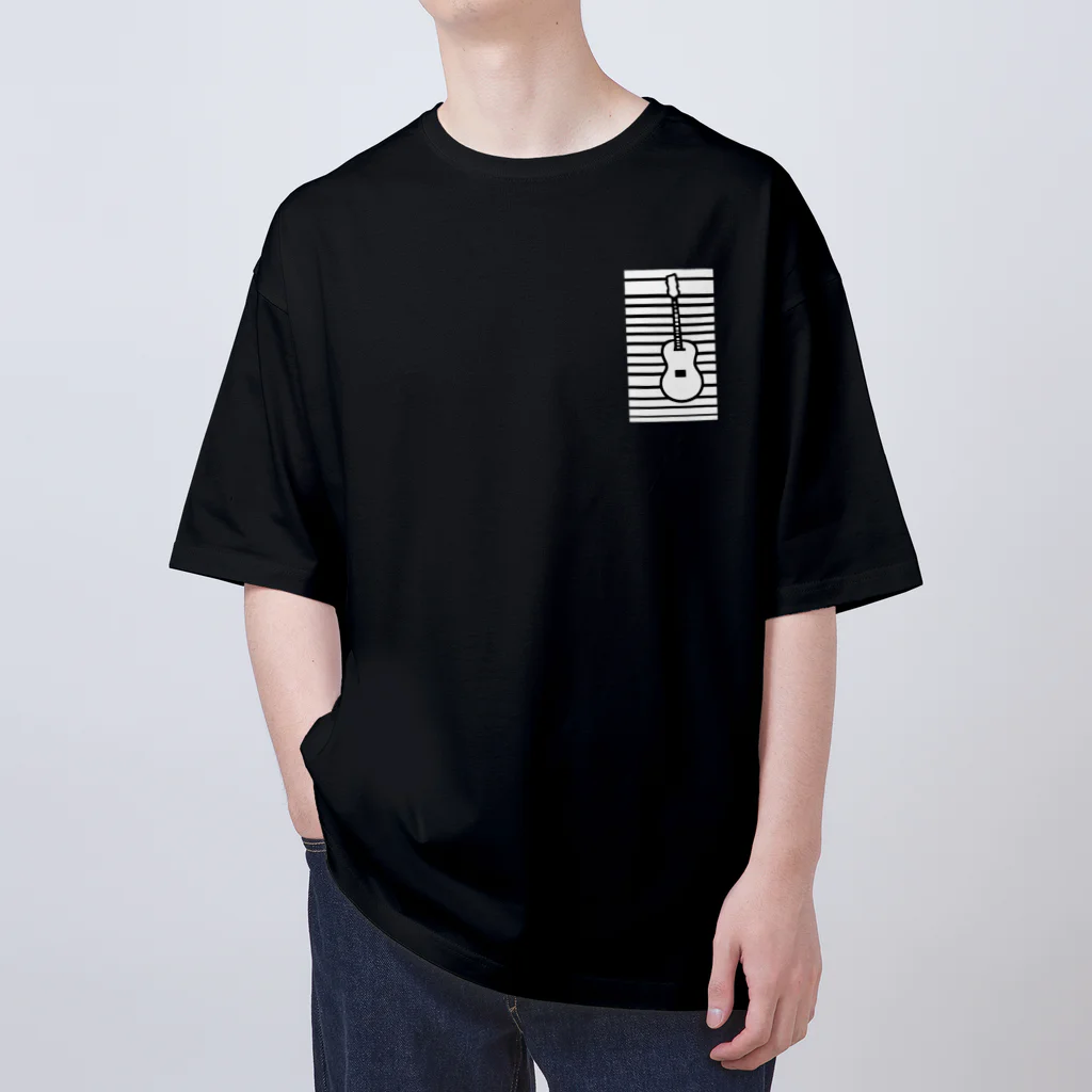 サトオのギターワンポイント ストライプ 白 Oversized T-Shirt