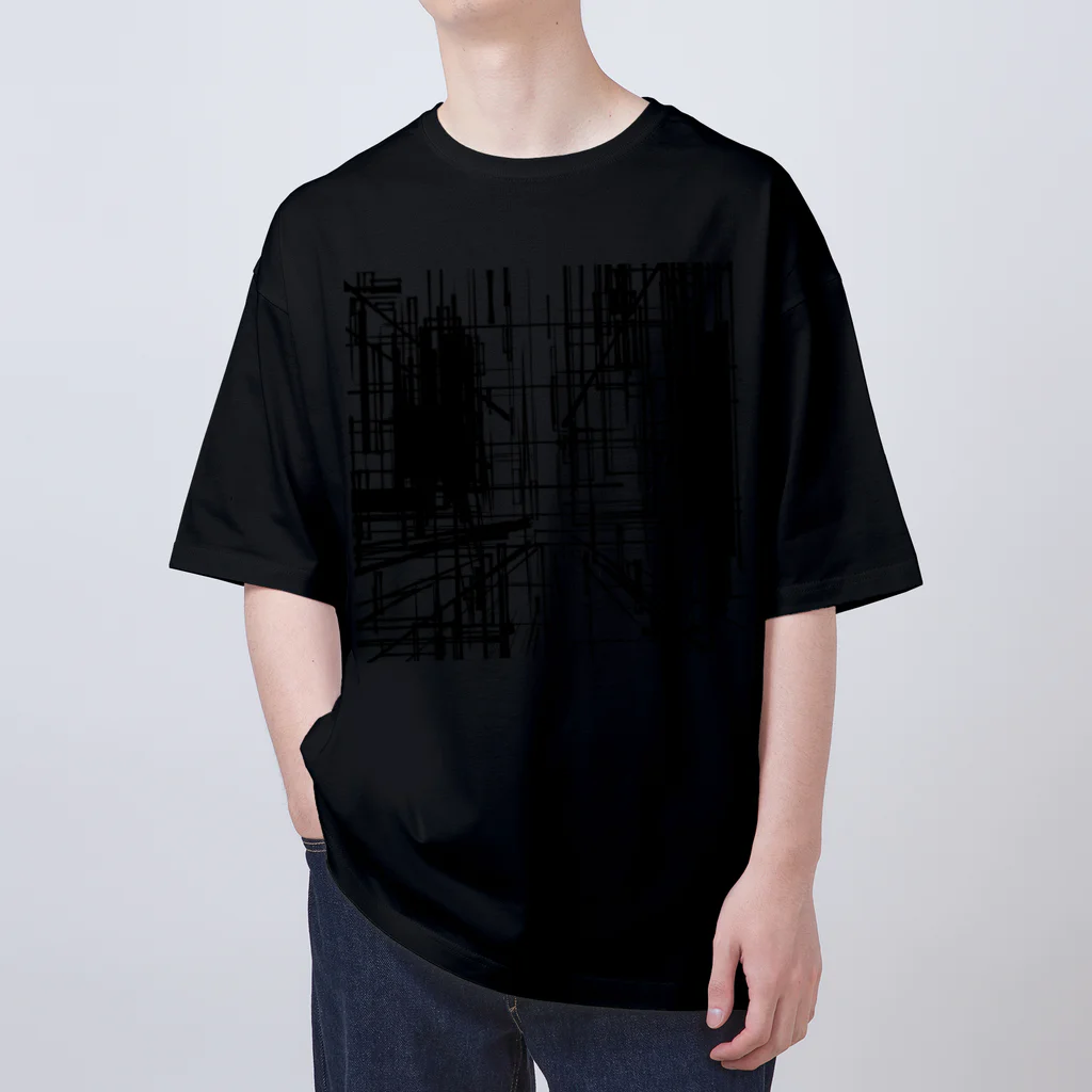 【松】黒金アートこぎん和紙和柄の96006黒モノクロシャープ Oversized T-Shirt