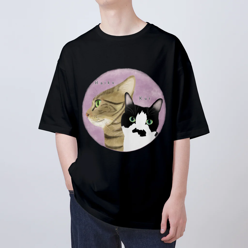 ひげ猫マリオのくいちゃん&ハイク君 オーバーサイズTシャツ