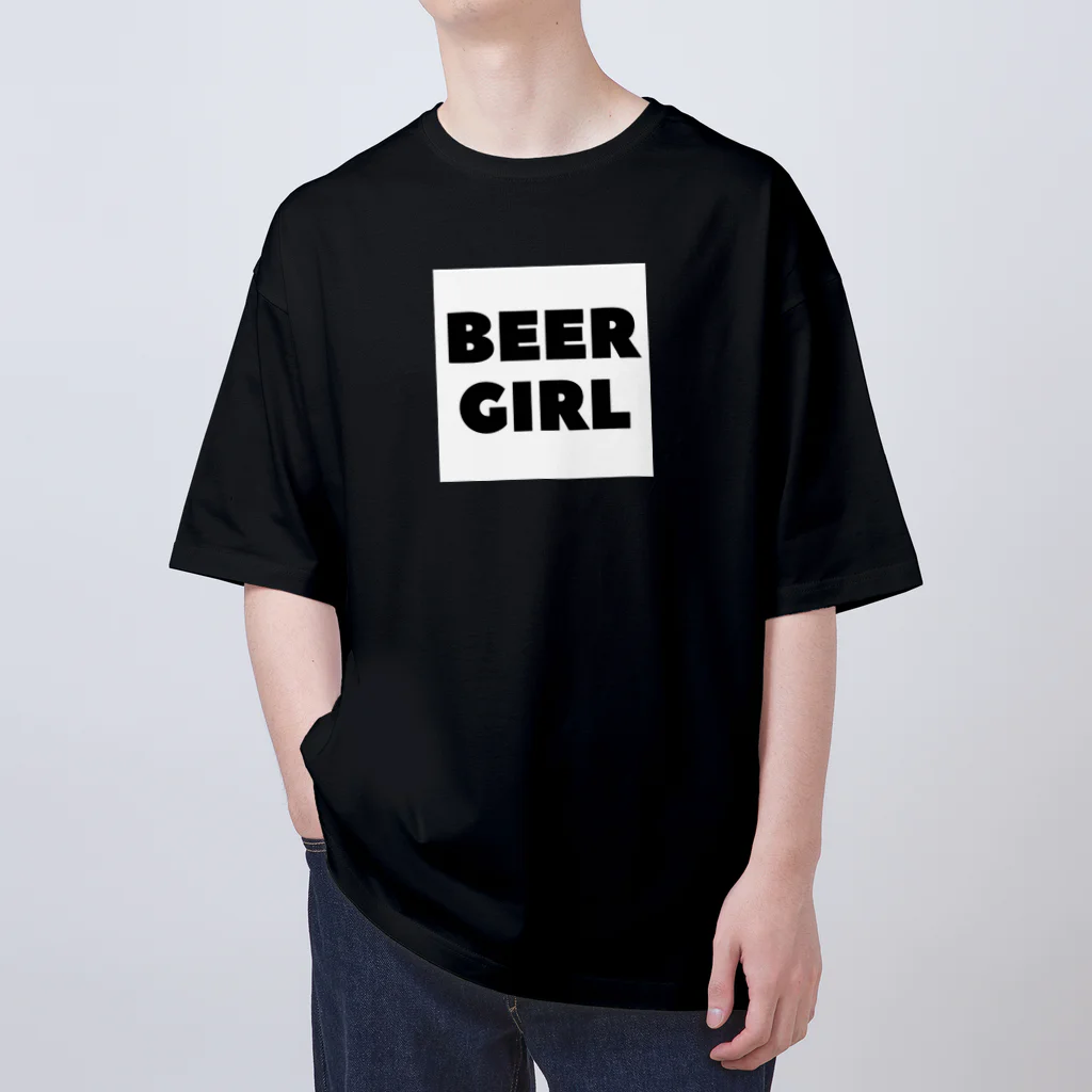 BEERのビールガール_黒字(白背景) オーバーサイズTシャツ