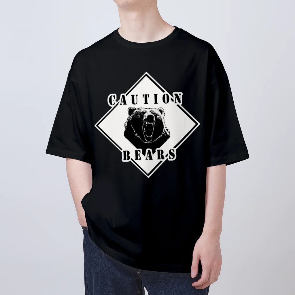 PALA's SHOP　cool、シュール、古風、和風、のCAUTION- Bear　ｗ１ オーバーサイズTシャツ