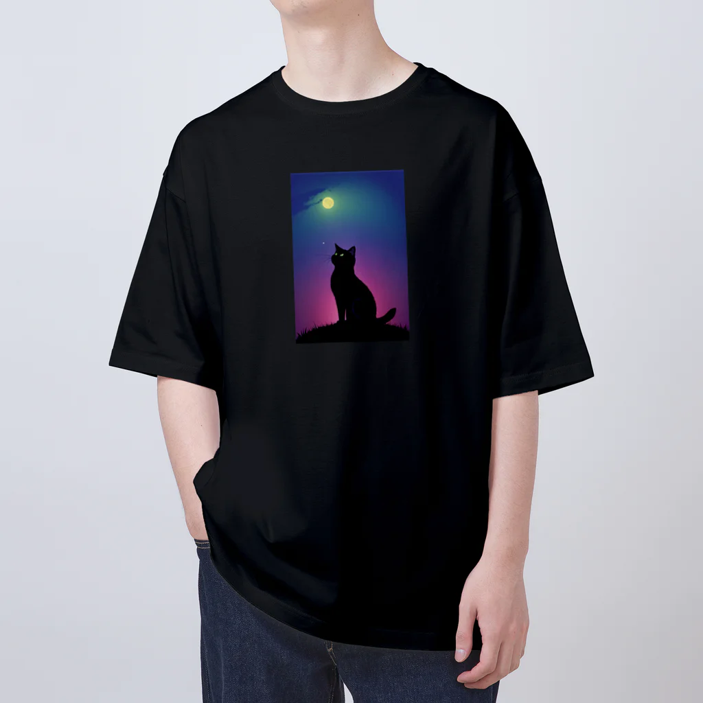 幸運のしっぽの黒猫と不思議な夜 Oversized T-Shirt