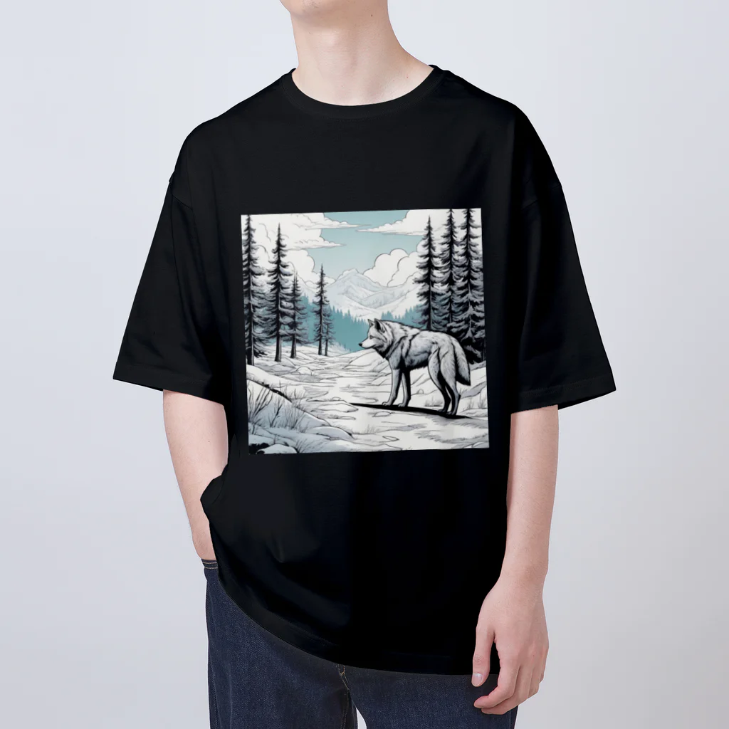 画狼の雪と狼 オーバーサイズTシャツ