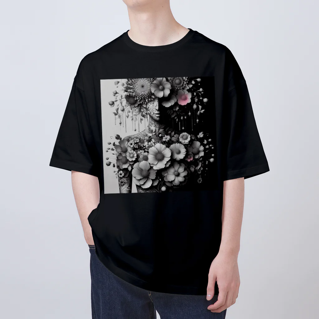 くろぼんの花と女性 オーバーサイズTシャツ