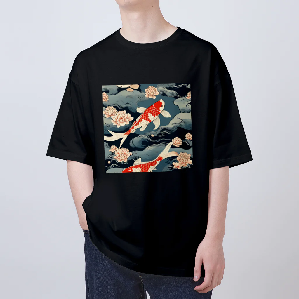 日本の風景 COOL JAPANの日本の風景、日本庭園の錦鯉 オーバーサイズTシャツ