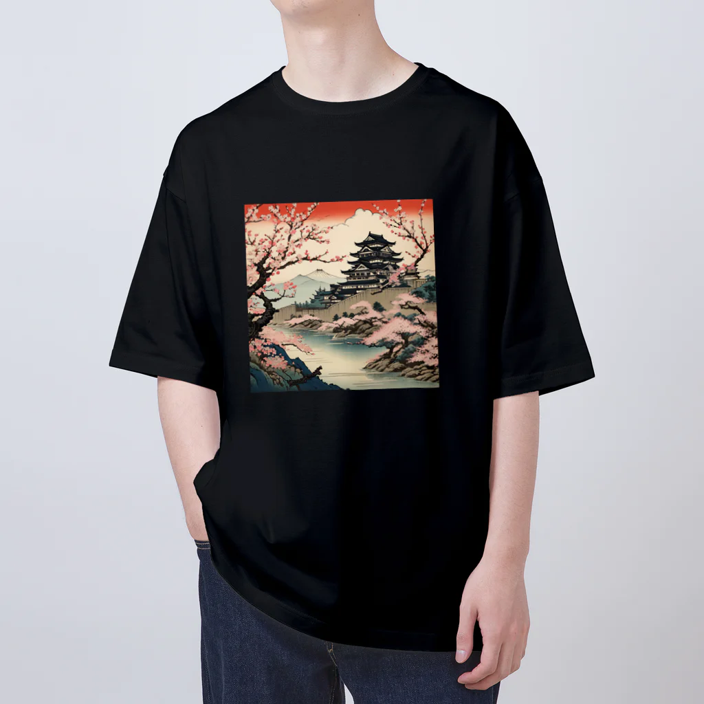 日本の風景 COOL JAPANの日本の風景、桜咲くお城　 Oversized T-Shirt