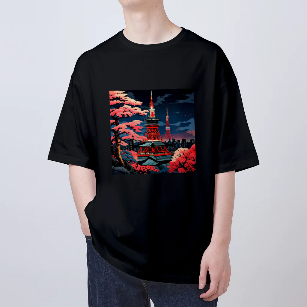 日本の風景 COOL JAPANの日本の風景　東京タワー、Jpanese scenery Tokyo Tower オーバーサイズTシャツ