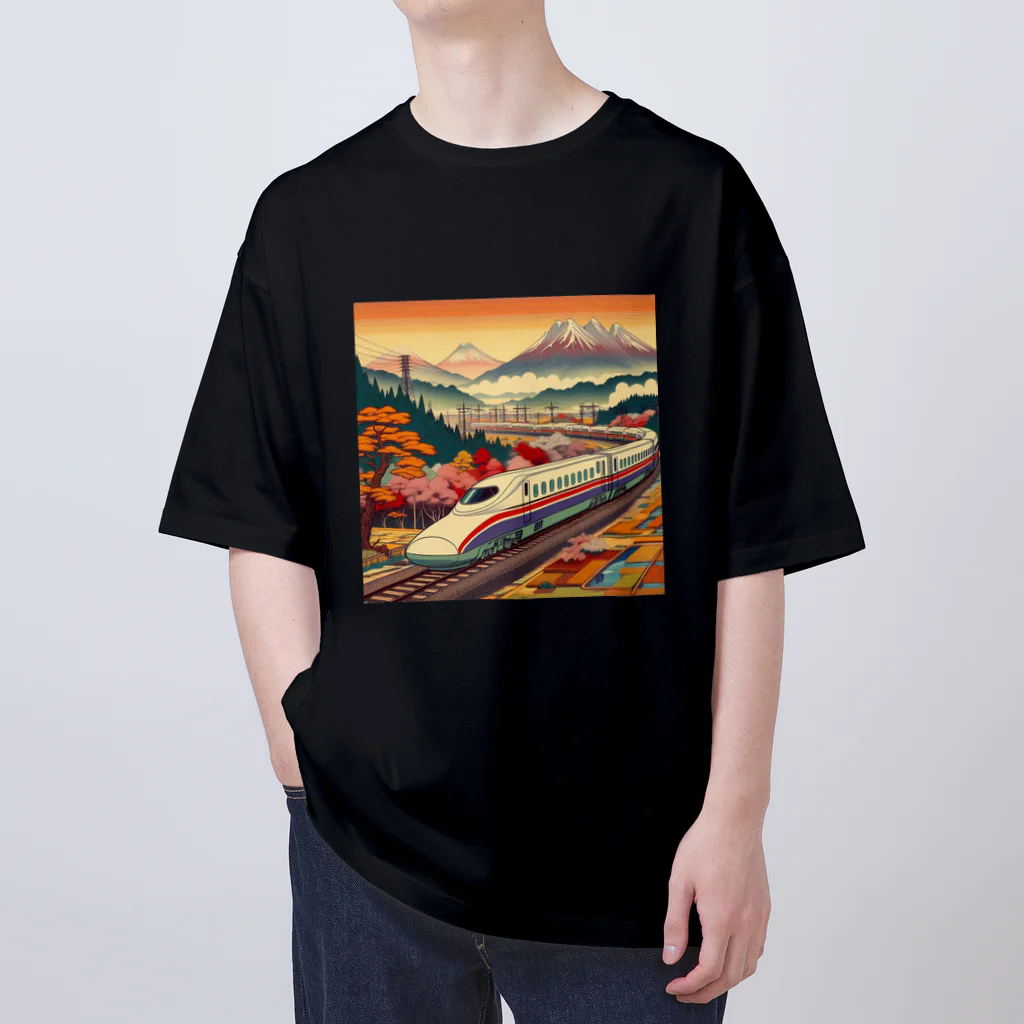 日本の風景 COOL JAPANの日本の風景:田園地帯を駆け抜ける新幹線、Japanese scenery: Shinkansen running through the countryside Oversized T-Shirt