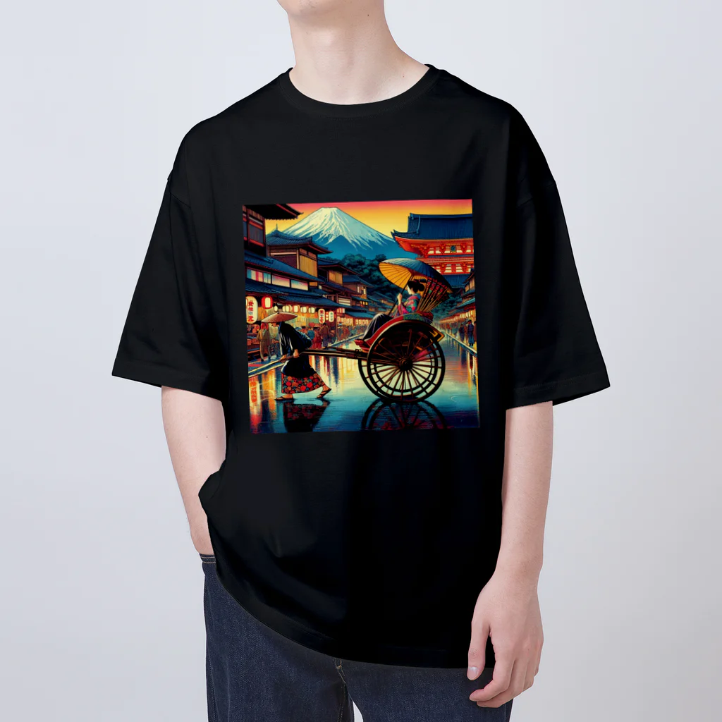 日本の風景 COOL JAPANの日本の風景:人力車で散策、Japanese scenery: Stroll around by jinrikisha Oversized T-Shirt