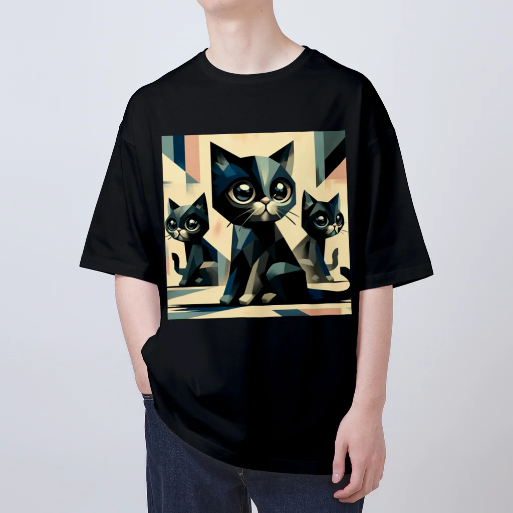 スタイル112の黒猫　キュビズム01 オーバーサイズTシャツ