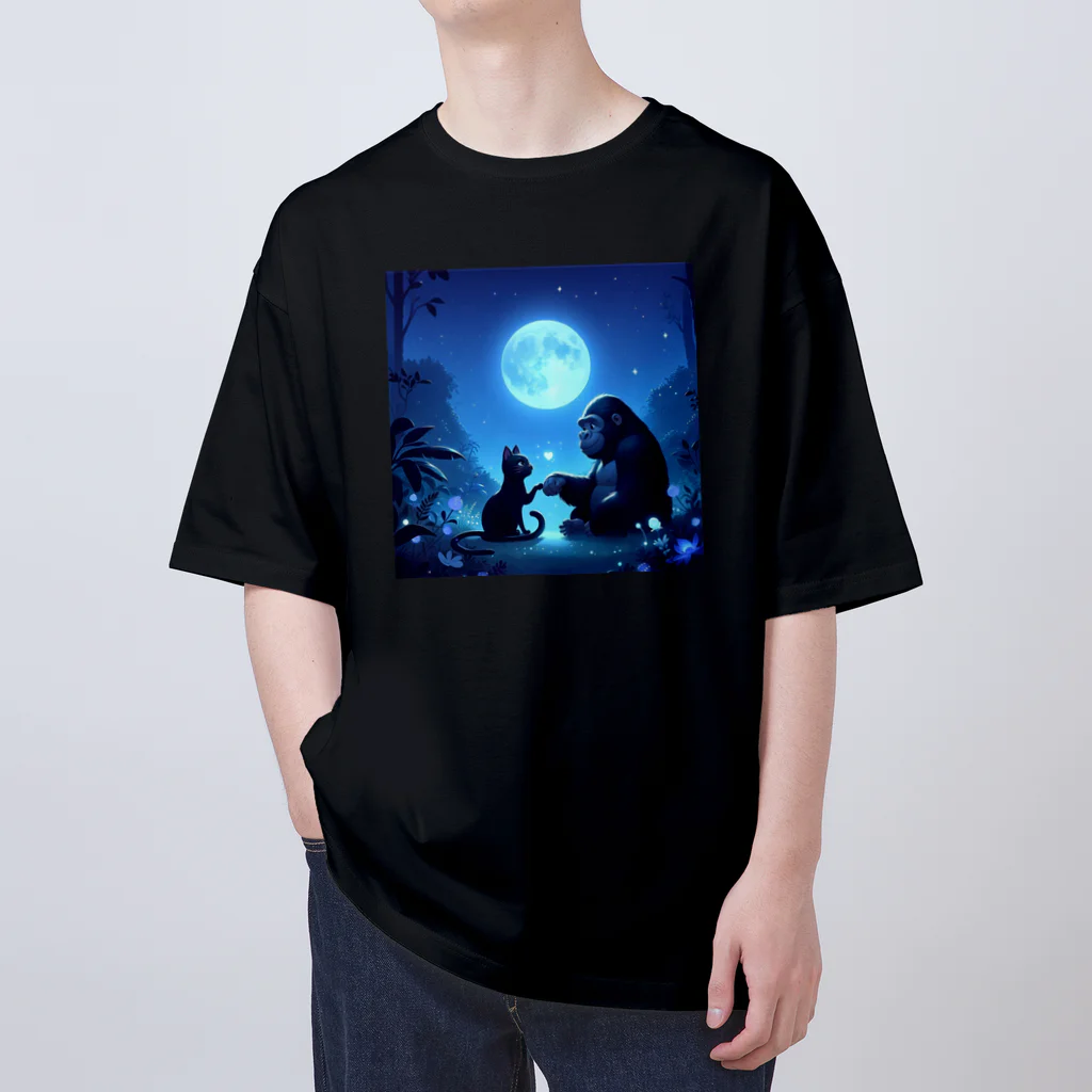 Super_Bluemoonの不思議な世界のゴリラと黒猫の友情🎵 Oversized T-Shirt