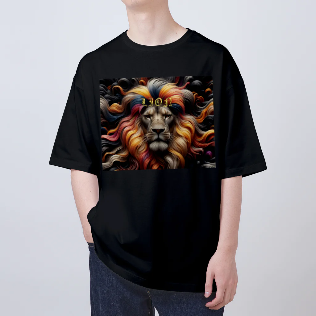 PALA's SHOP　cool、シュール、古風、和風、のLION　face２ オーバーサイズTシャツ