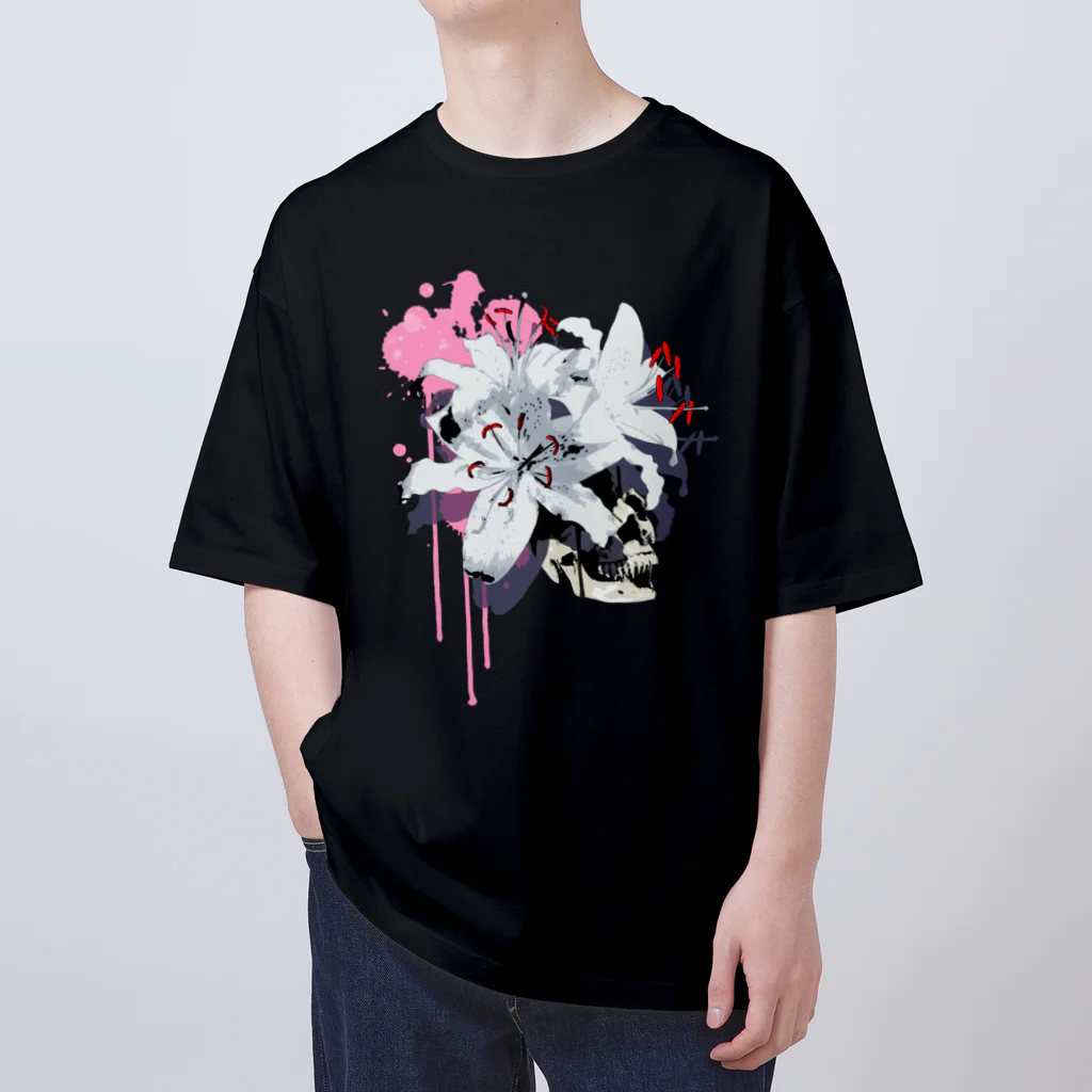 nanaqsaのLily Skull [Pink] オーバーサイズTシャツ