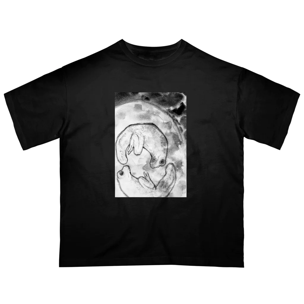 家の中の蛙 SUZURI店／森本のふたつの(黒) Oversized T-Shirt