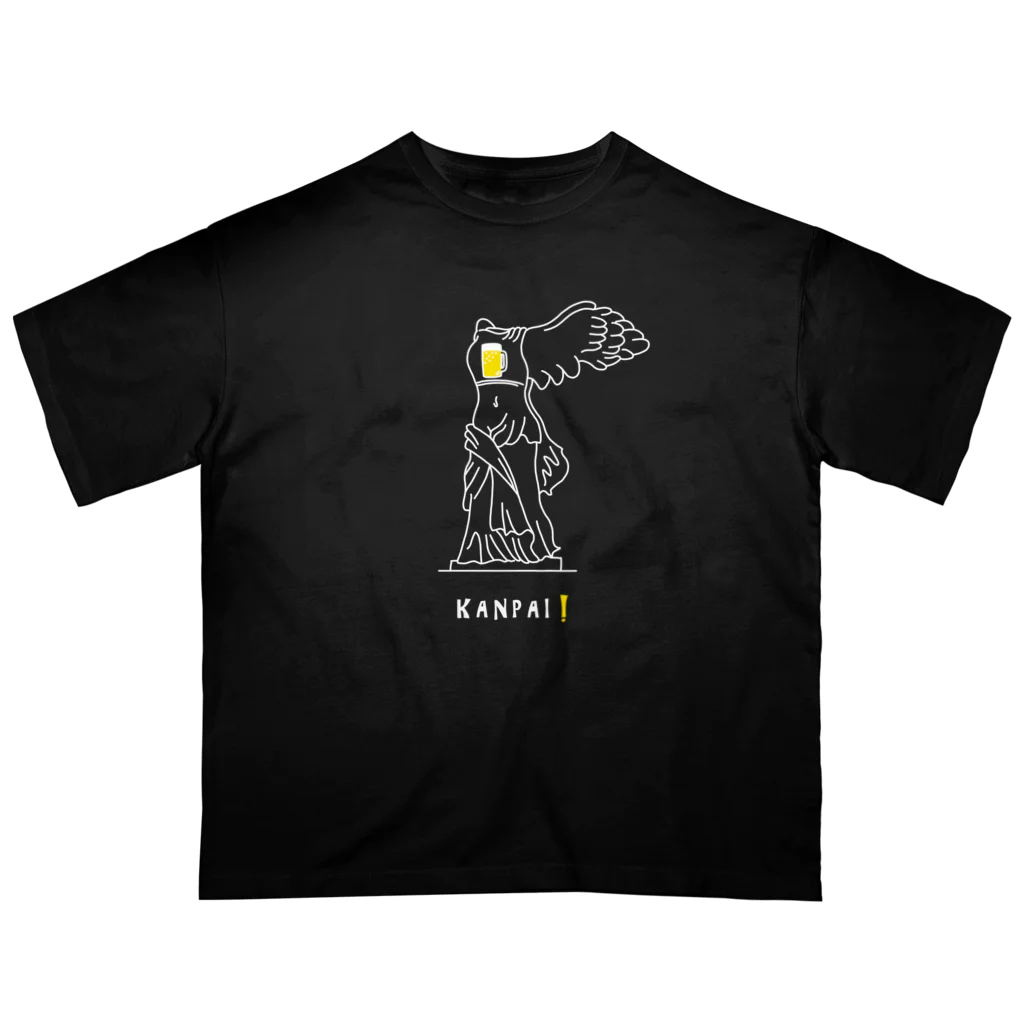 ビールとアート TM-3 Designの彫刻 × BEER（サモトラケのニケ）白線画 Oversized T-Shirt