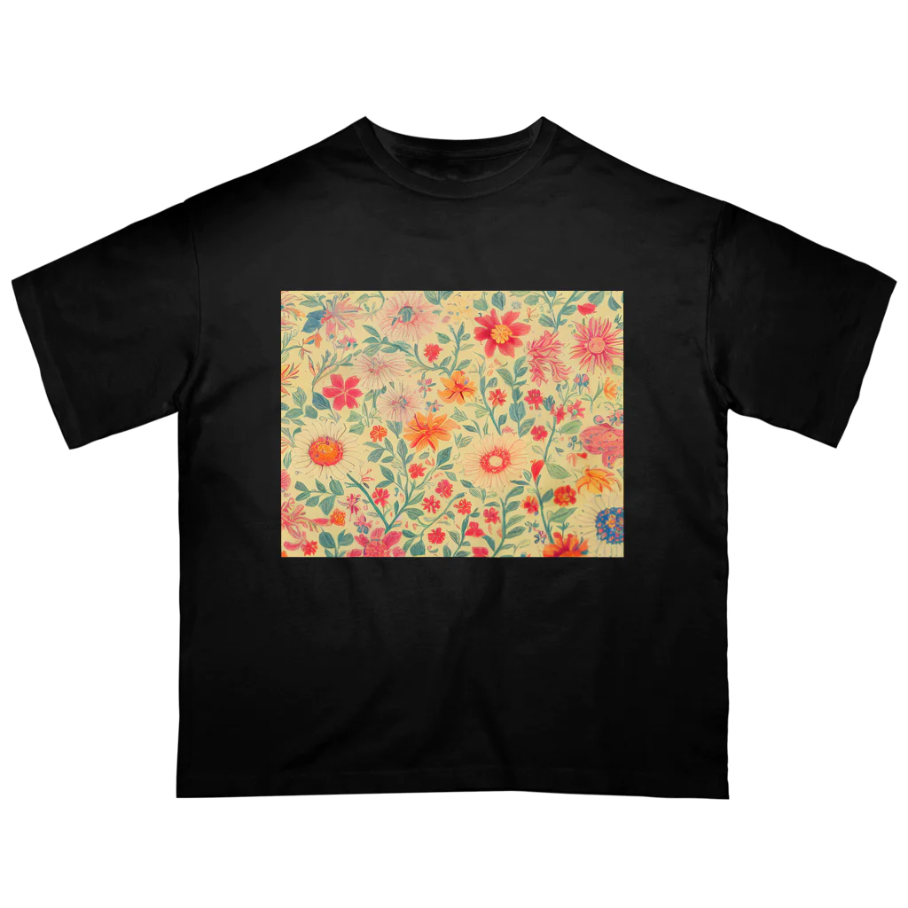 Wearing flashy patterns as if bathing in them!!(クソ派手な柄を浴びるように着る！)の花柄その5 Oversized T-Shirt