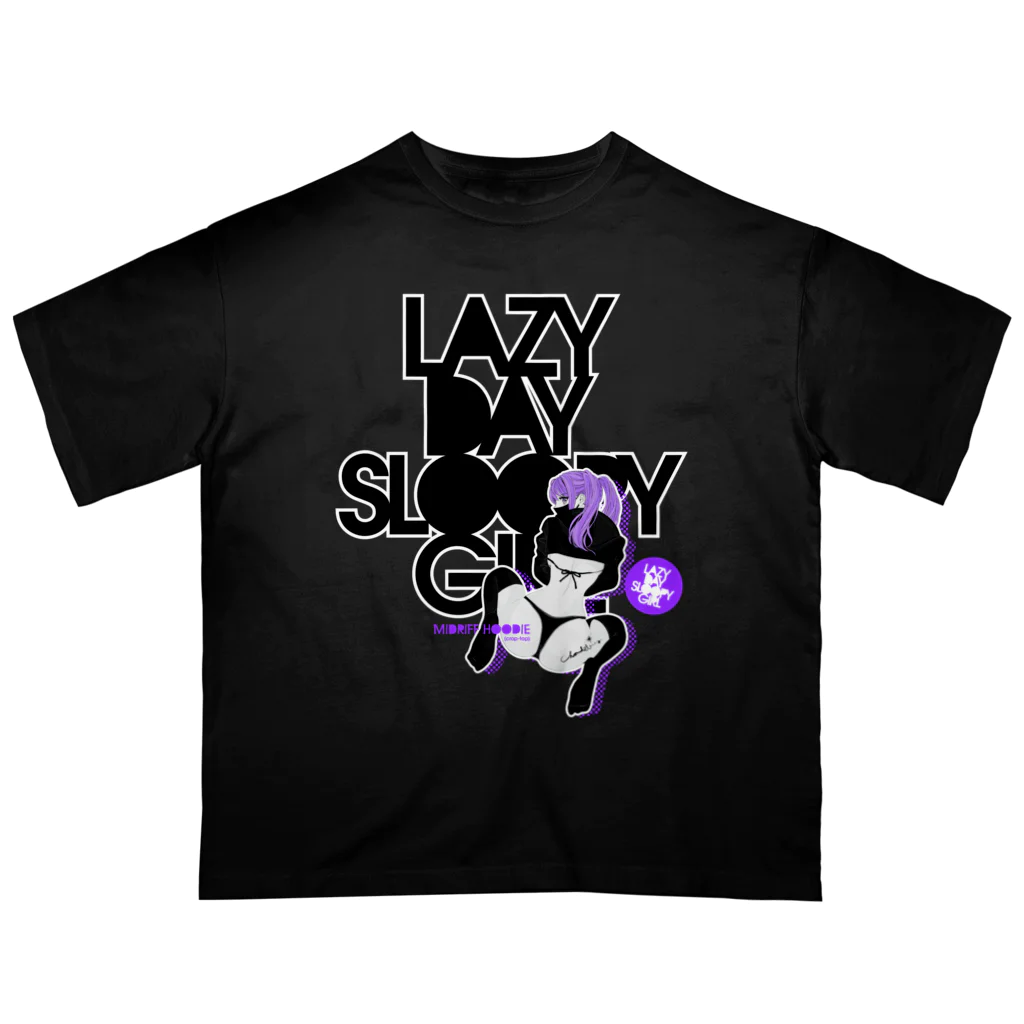 loveclonesのLAZY DAY SLOOPY GIRL 0574 ブラックフーディー女子 エロポップ ロゴ オーバーサイズTシャツ